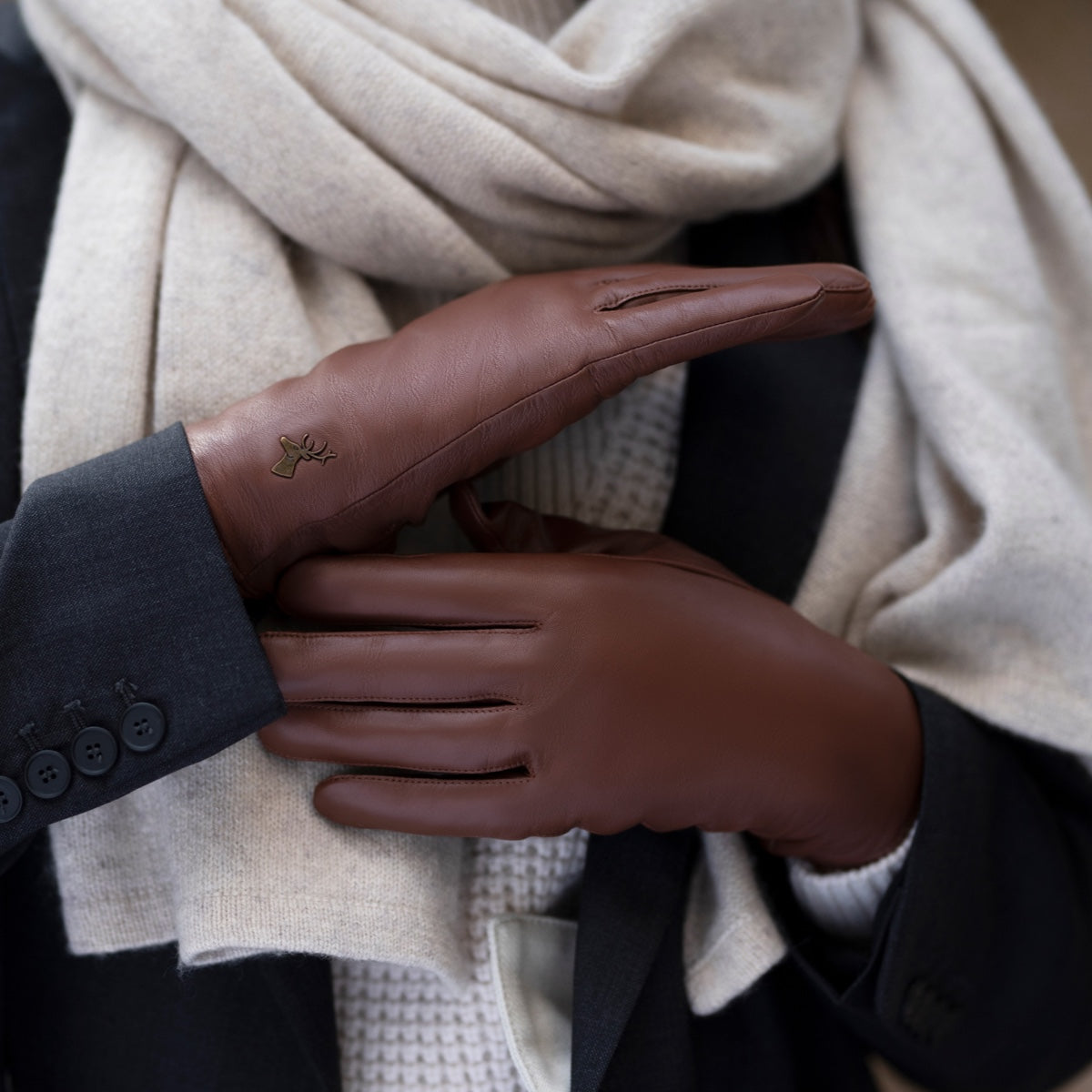 Ivy (brown) - sheepskin leather gloves with wool/cashmere lining & touchscreen feature - Schwartz & von Halen - EU - 6