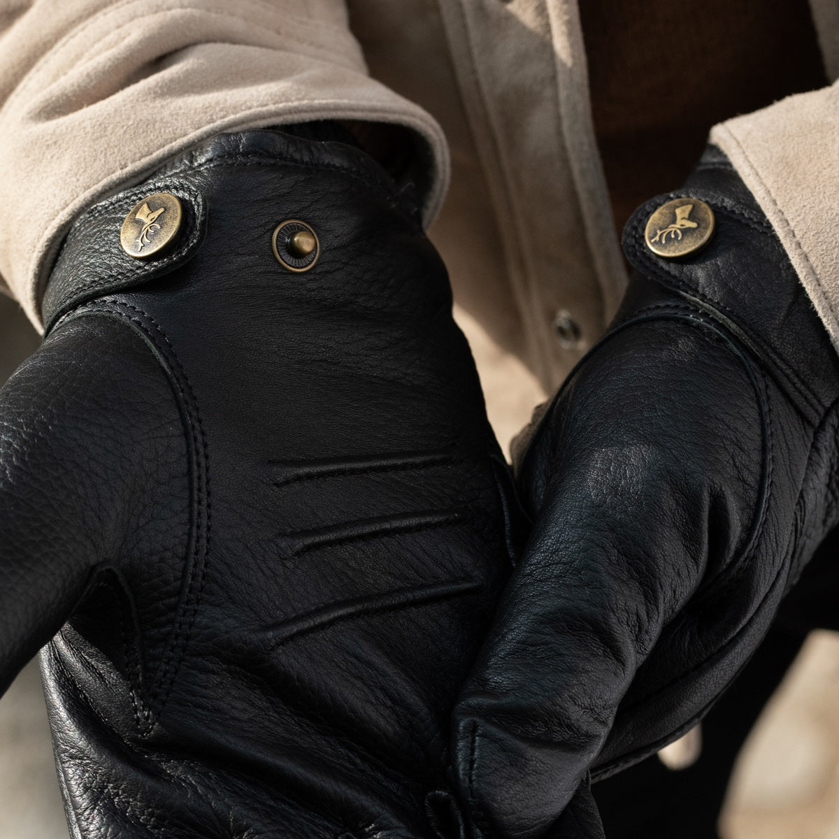 William (black) - goatskin leather gloves with warm fleece lining and press-stud - Schwartz & von Halen - EU - 6