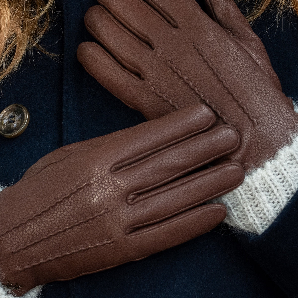 Emily (brown) – deerskin (American deerskin) leather gloves with warm wool lining - Schwartz & von Halen - EU - 8