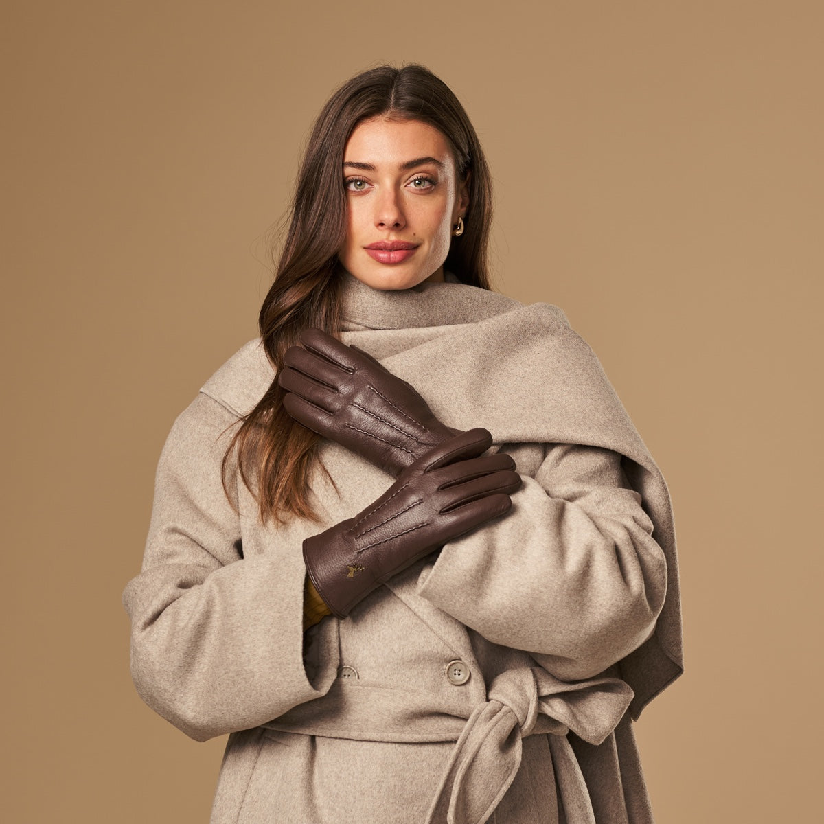 Alessandra (brown) - goatskin leather gloves with lambswool lining & touchscreen feature - Schwartz & von Halen - EU - 6