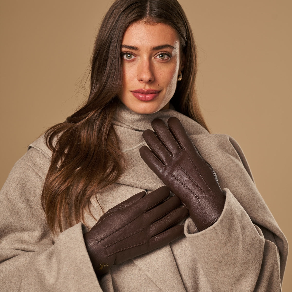 Alessandra (brown) - goatskin leather gloves with lambswool lining & touchscreen feature - Schwartz & von Halen - EU - 12