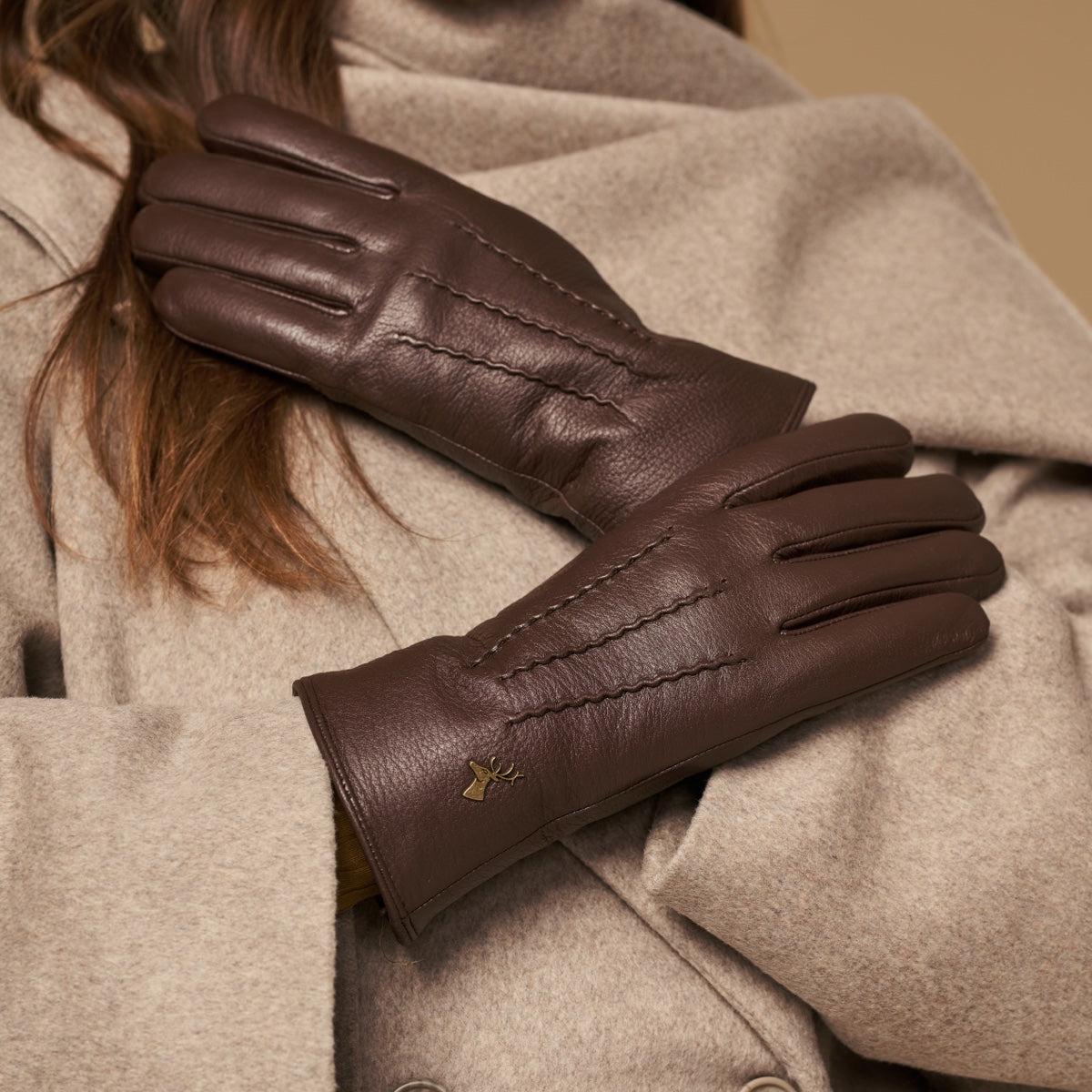 Alessandra (brown) - goatskin leather gloves with lambswool lining & touchscreen feature - Schwartz & von Halen - EU - 9