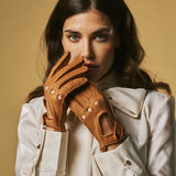 Cecilia (cognac) - Exclusive peccary leather women's driving gloves