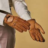 Cecilia (cognac) - Exclusive peccary leather women's driving gloves