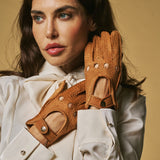 Cecilia (cognac) - Exclusive peccary leather women's driving gloves