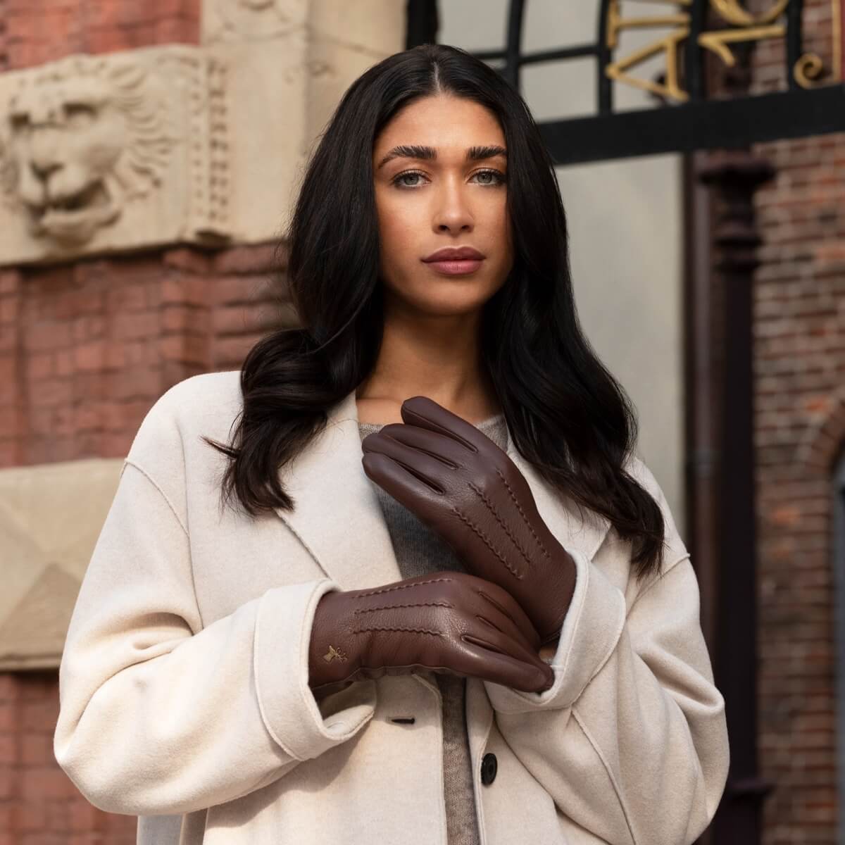 Alessandra (brown) - goatskin leather gloves with lambswool lining & touchscreen feature - Schwartz & von Halen - EU - 8