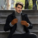 Clooney (camel) - suede leather gloves with luxurious sheep fur lining - Schwartz & von Halen - EU - 5
