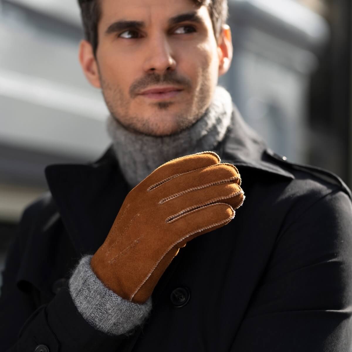 Clooney (camel) - suede leather gloves with luxurious sheep fur lining - Schwartz & von Halen - EU - 6