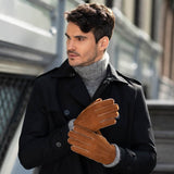 Clooney (camel) - suede leather gloves with luxurious sheep fur lining - Schwartz & von Halen - EU - 8