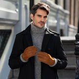 Clooney (camel) - suede leather gloves with luxurious sheep fur lining - Schwartz & von Halen - EU - 9