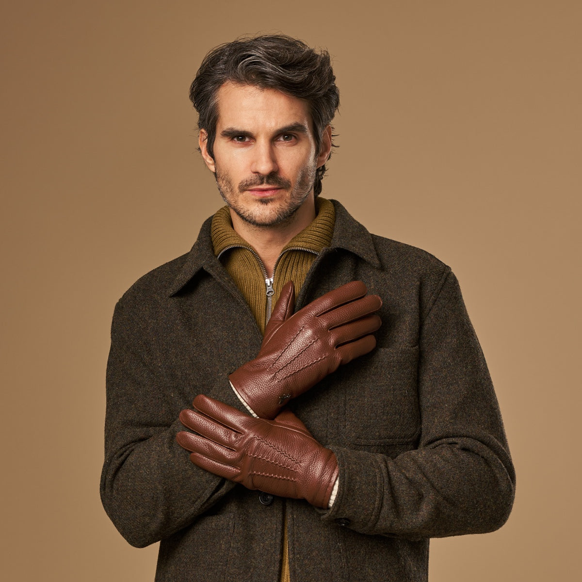 Columbus (brown) – luxurious deerskin (American deerskin) leather gloves with warm wool lining - Schwartz & von Halen - EU - 5