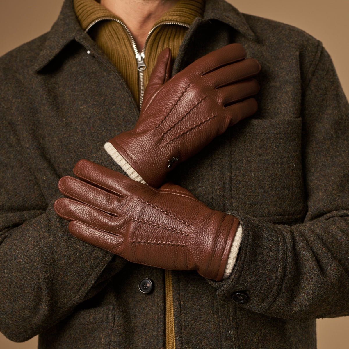 Columbus (brown) – luxurious deerskin (American deerskin) leather gloves with warm wool lining - Schwartz & von Halen - EU - 7