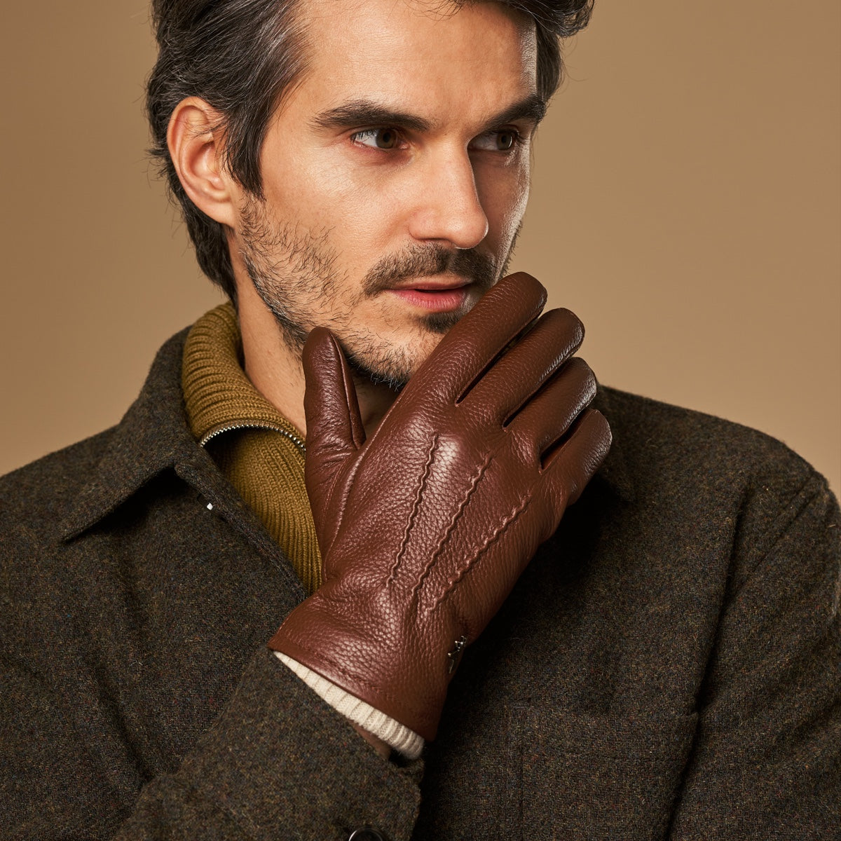 Columbus (brown) – luxurious deerskin (American deerskin) leather gloves with warm wool lining - Schwartz & von Halen - EU - 8
