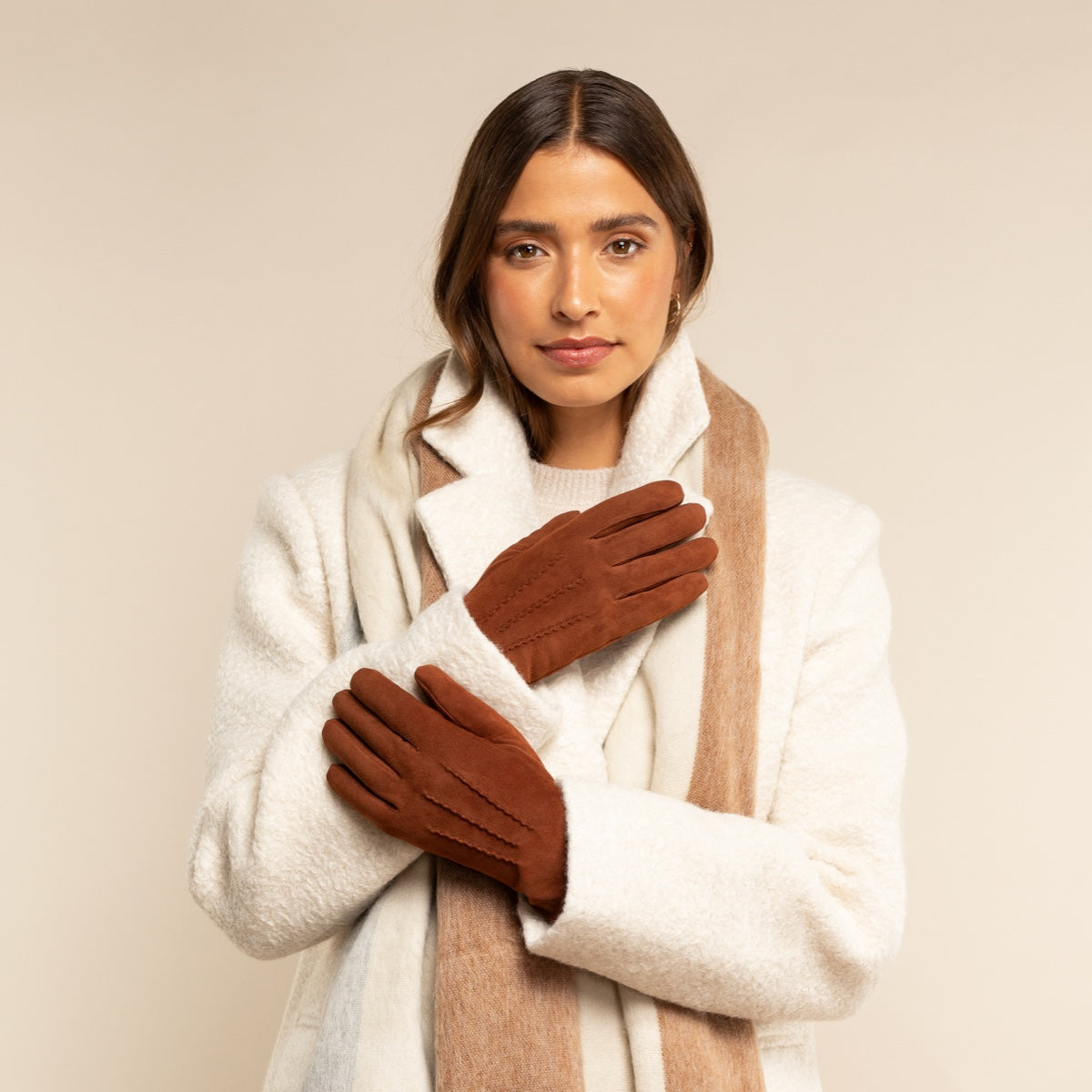 Elizabeth (brown) - suede leather gloves with warm faux fur lining - Schwartz & von Halen - EU - 7