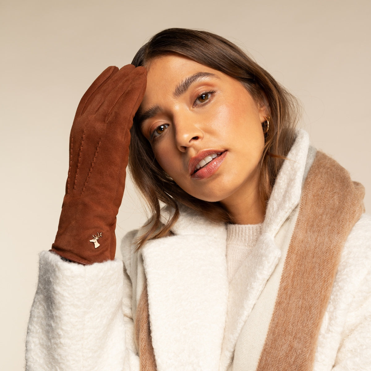 Elizabeth (brown) - suede leather gloves with warm faux fur lining - Schwartz & von Halen - EU - 9