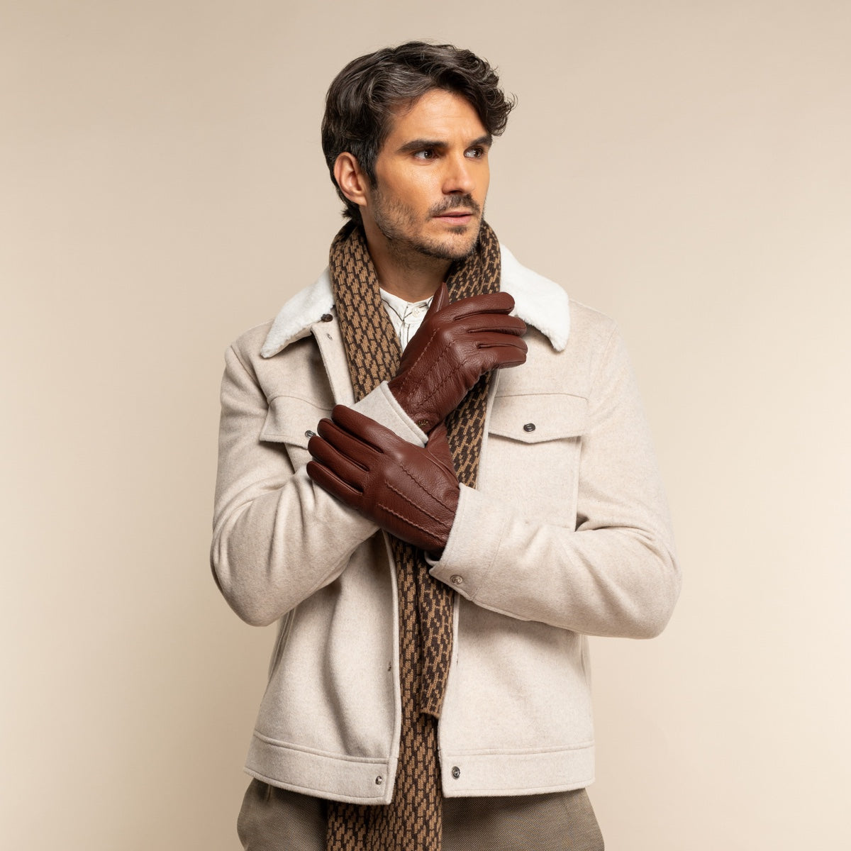 Harvey (cognac) - goatskin leather gloves with luxurious wool lining & touchscreen feature - Schwartz & von Halen - EU - 5