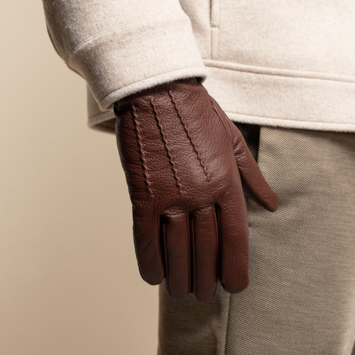Harvey (cognac) - goatskin leather gloves with luxurious wool lining & touchscreen feature - Schwartz & von Halen - EU - 7