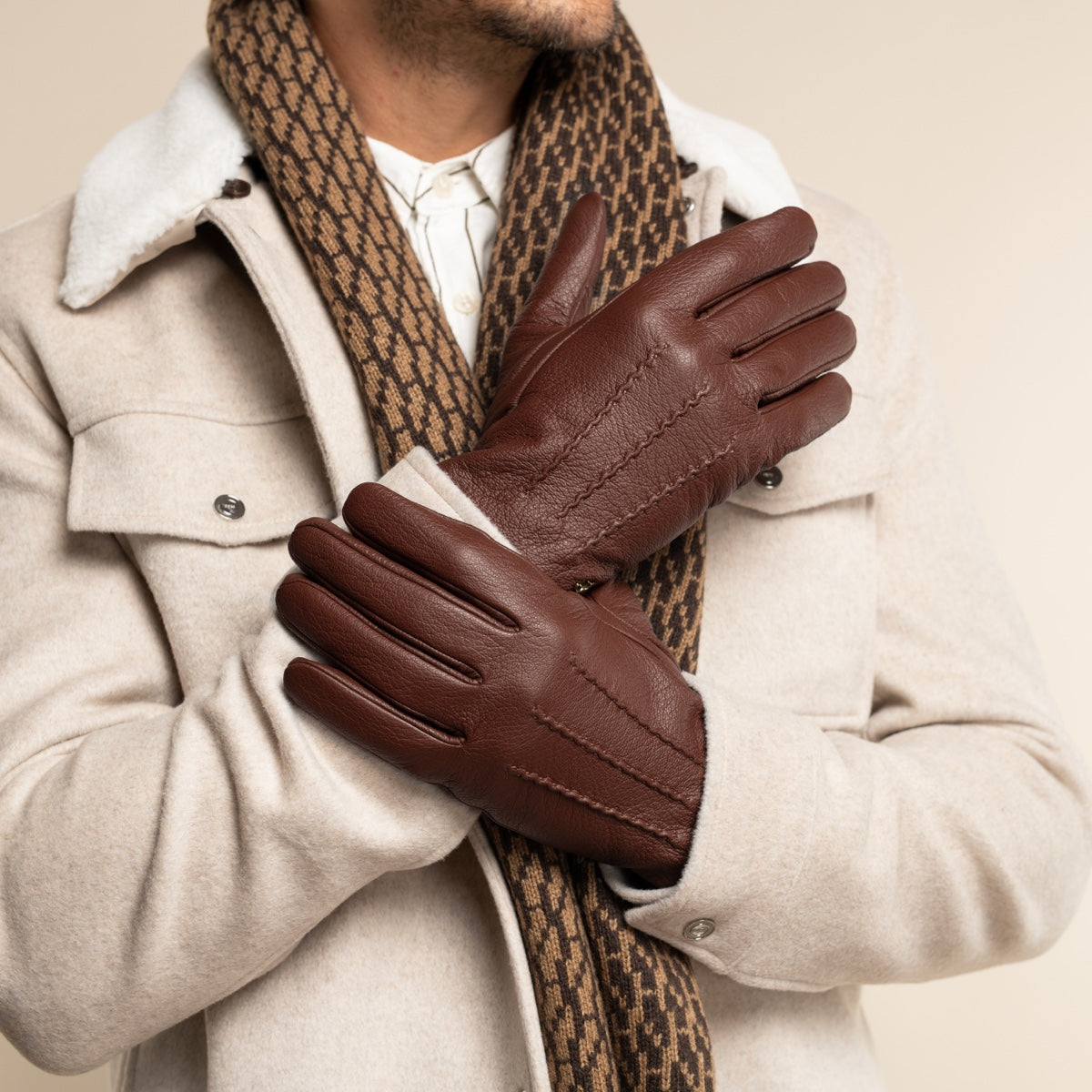 Harvey (cognac) - goatskin leather gloves with luxurious wool lining & touchscreen feature - Schwartz & von Halen - EU - 8