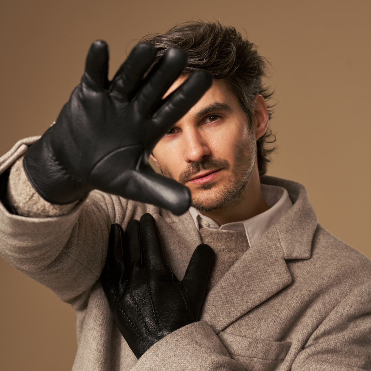 Hunter (black) – goatskin leather gloves with lambswool lining & touchscreen feature - Schwartz & von Halen - EU - 10