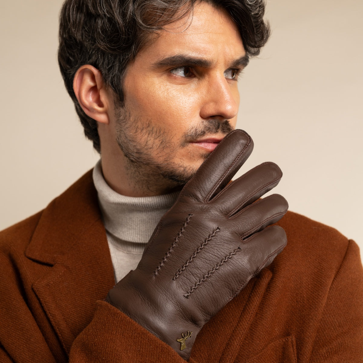 William (brown) - goatskin leather gloves with warm fleece lining and press-stud - Schwartz & von Halen - EU - 7