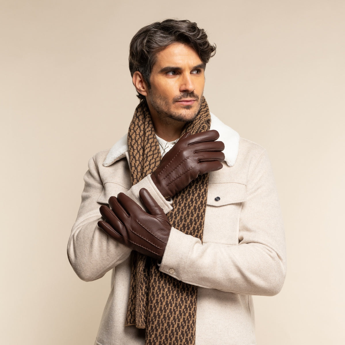 Jaxon (brown) - goatskin leather gloves with luxurious faux fur lining & touchscreen feature - Schwartz & von Halen - EU - 5