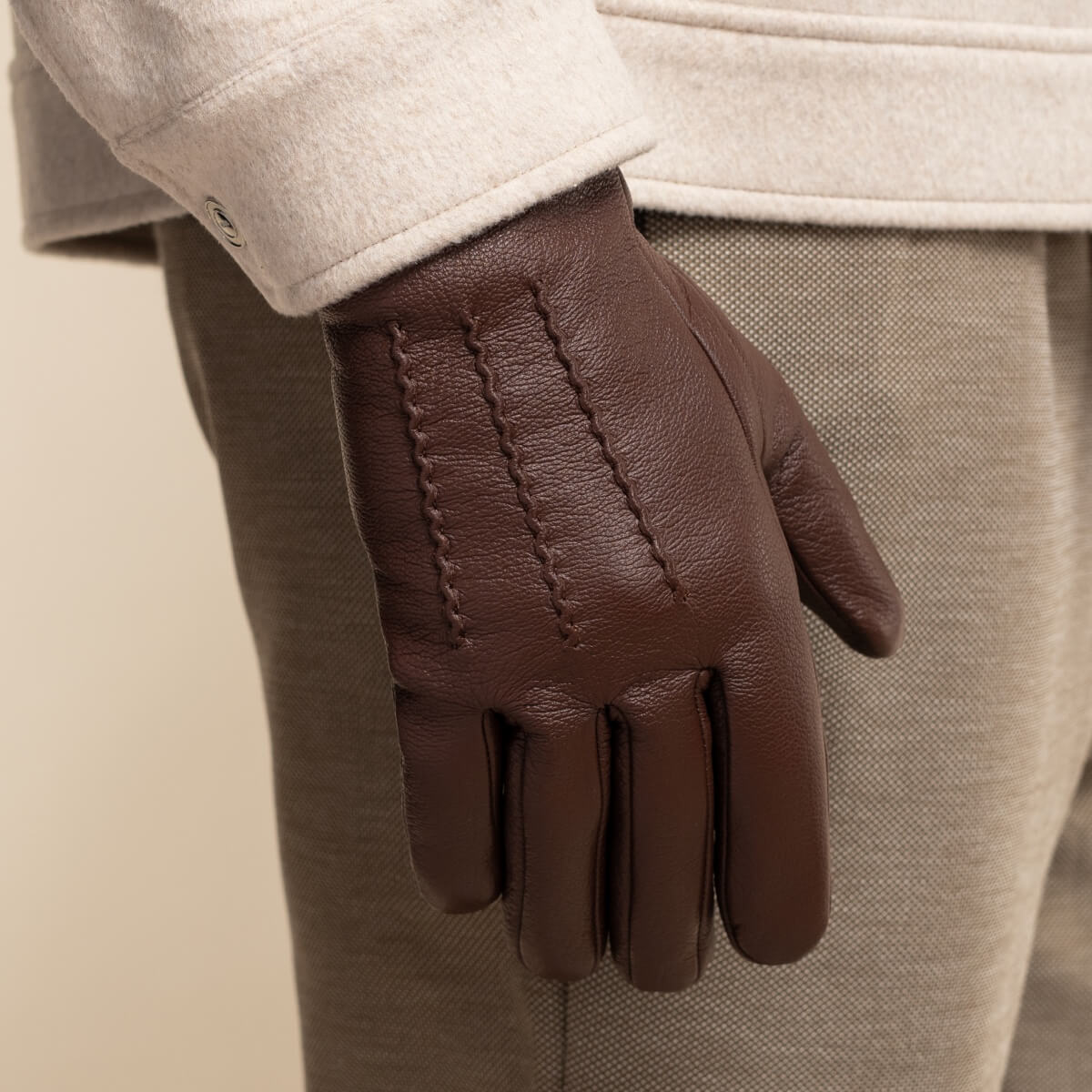 Jaxon (brown) - goatskin leather gloves with luxurious faux fur lining & touchscreen feature - Schwartz & von Halen - EU - 7