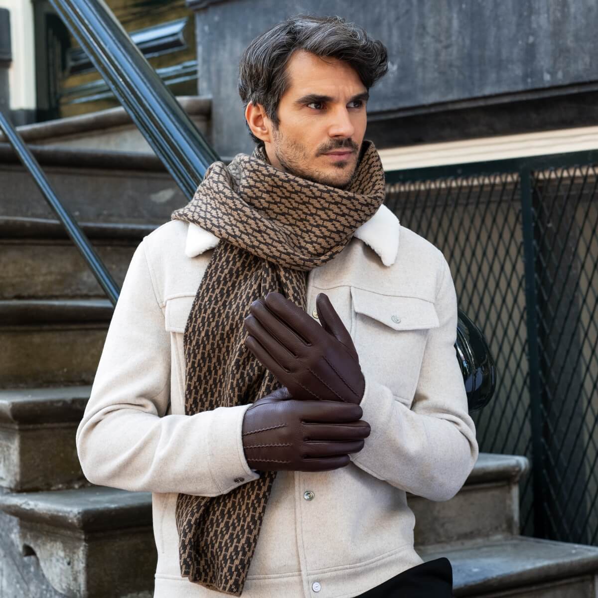 Jaxon (brown) - goatskin leather gloves with luxurious faux fur lining & touchscreen feature - Schwartz & von Halen - EU - 8