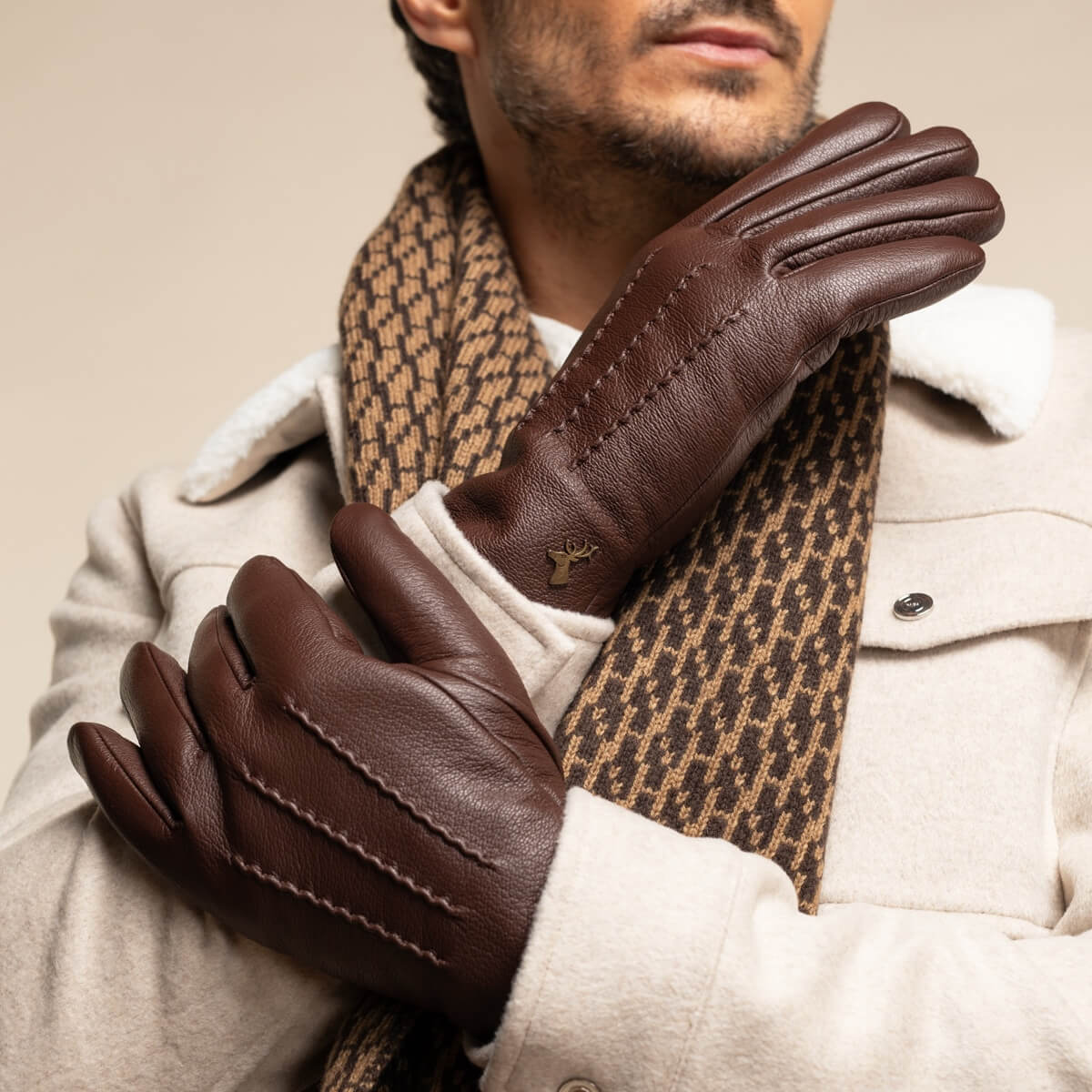 Jaxon (brown) - goatskin leather gloves with luxurious faux fur lining & touchscreen feature - Schwartz & von Halen - EU - 9