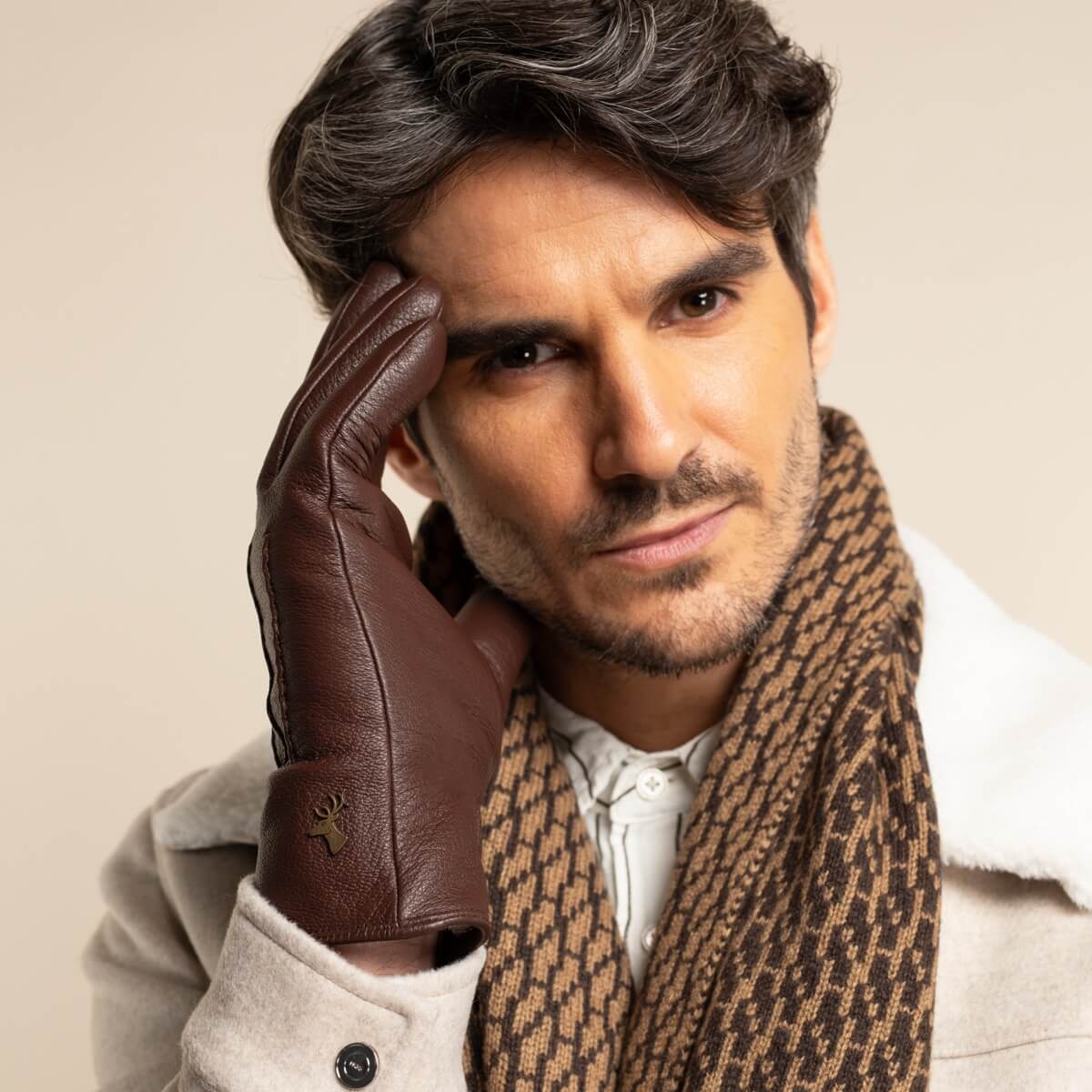 Jaxon (brown) - goatskin leather gloves with luxurious faux fur lining & touchscreen feature - Schwartz & von Halen - EU - 10
