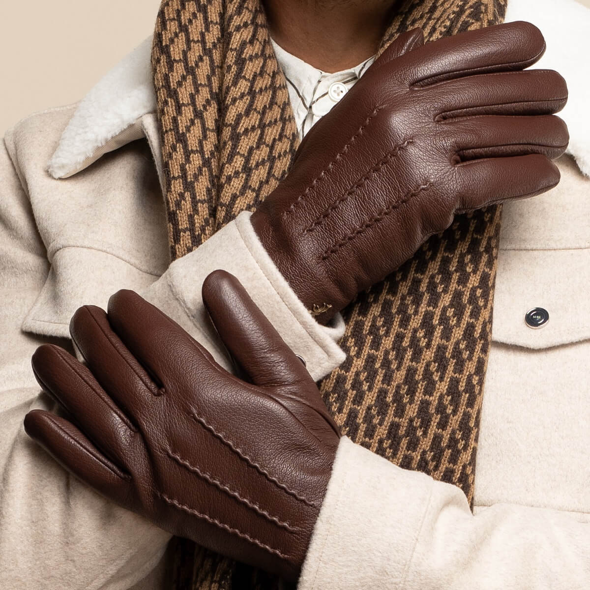 Jaxon (brown) - goatskin leather gloves with luxurious faux fur lining & touchscreen feature - Schwartz & von Halen - EU - 13