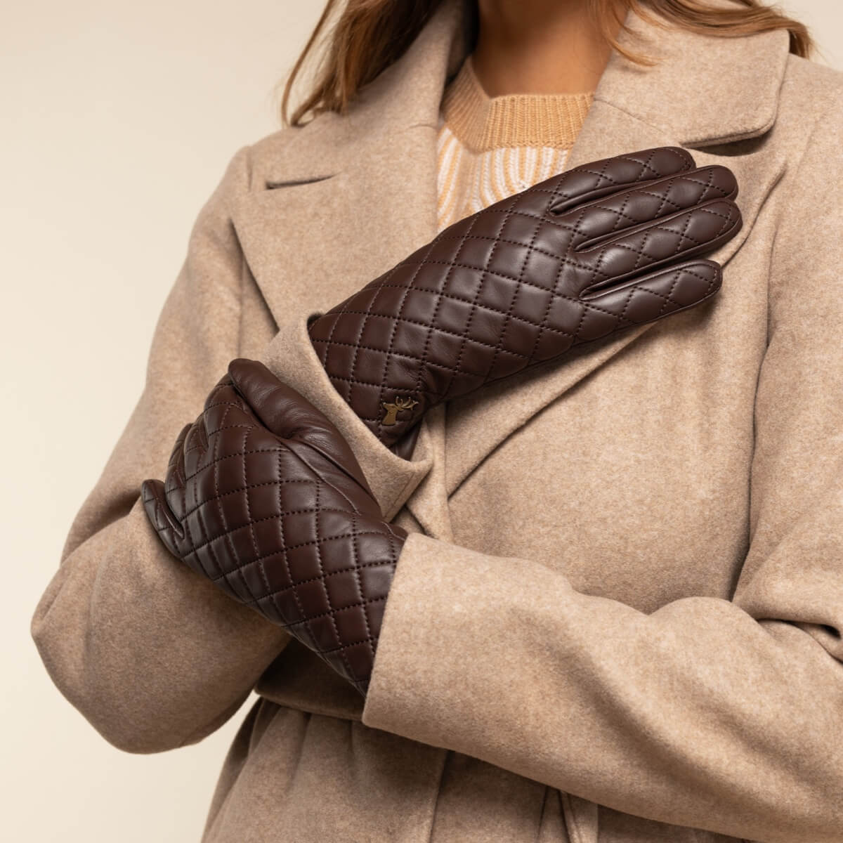 Kira (brown) - sheepskin leather gloves with wool/cashmere lining & touchscreen feature - Schwartz & von Halen - EU - 5