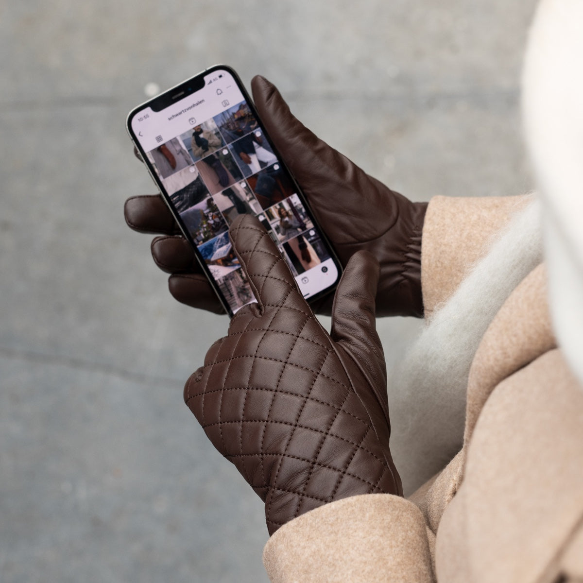 Kira (brown) - sheepskin leather gloves with wool/cashmere lining & touchscreen feature - Schwartz & von Halen - EU - 6