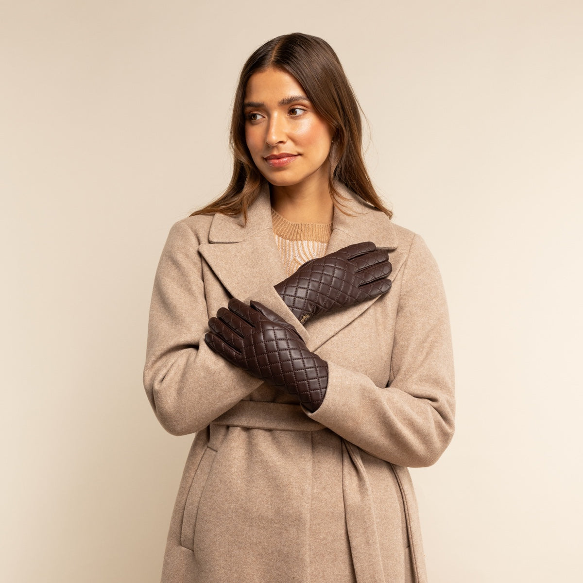 Kira (brown) - sheepskin leather gloves with wool/cashmere lining & touchscreen feature - Schwartz & von Halen - EU - 7