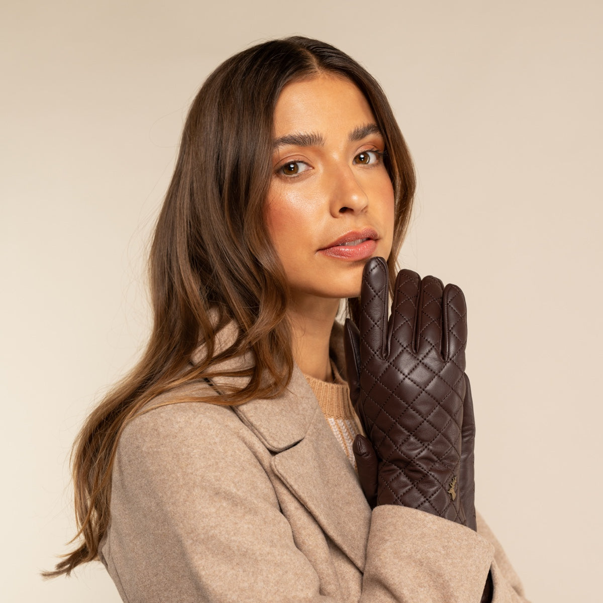 Kira (brown) - sheepskin leather gloves with wool/cashmere lining & touchscreen feature - Schwartz & von Halen - EU - 10