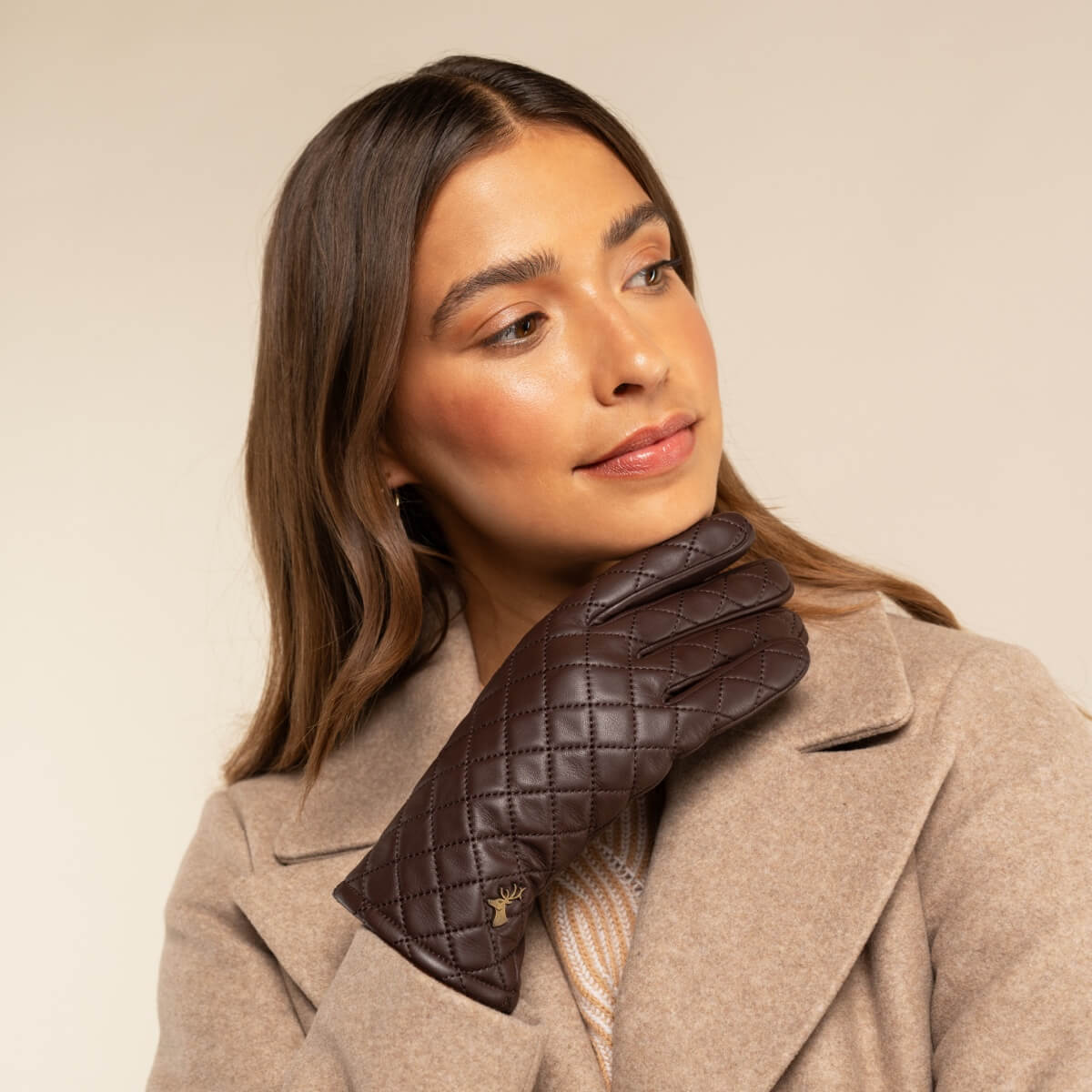 Kira (brown) - sheepskin leather gloves with wool/cashmere lining & touchscreen feature - Schwartz & von Halen - EU - 13