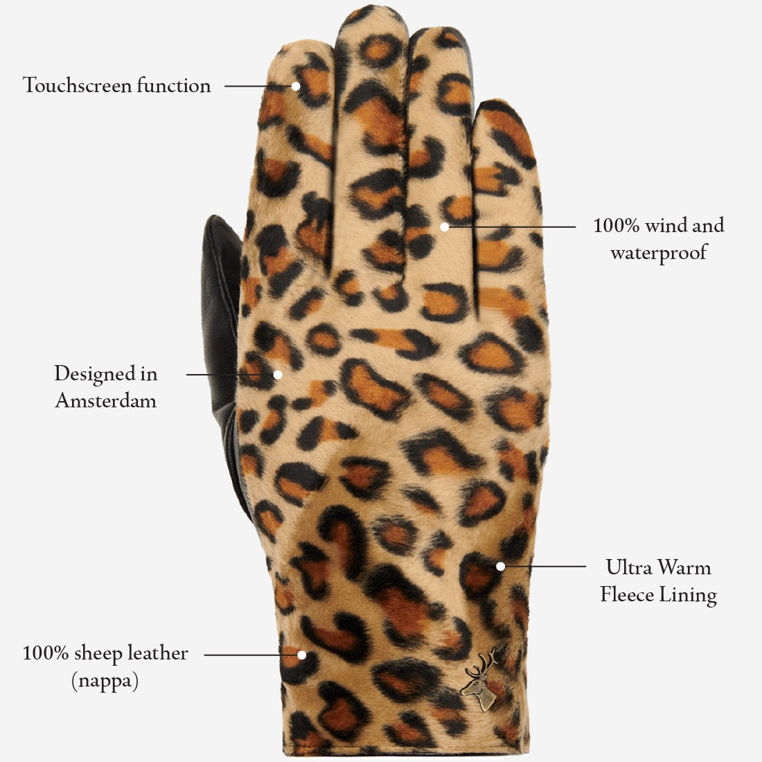 Leopard - sheep leather gloves with warm fleece lining & touchscreen feature - Schwartz & von Halen - EU - 14