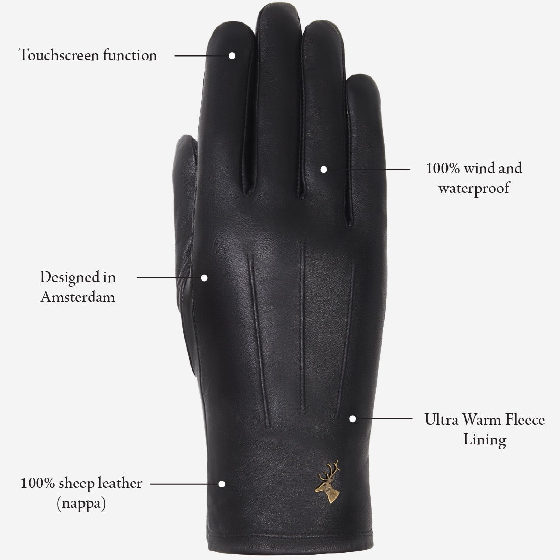 Lily (black) - sheepskin leather gloves with warm fleece lining & touchscreen feature - Schwartz & von Halen - EU - 9