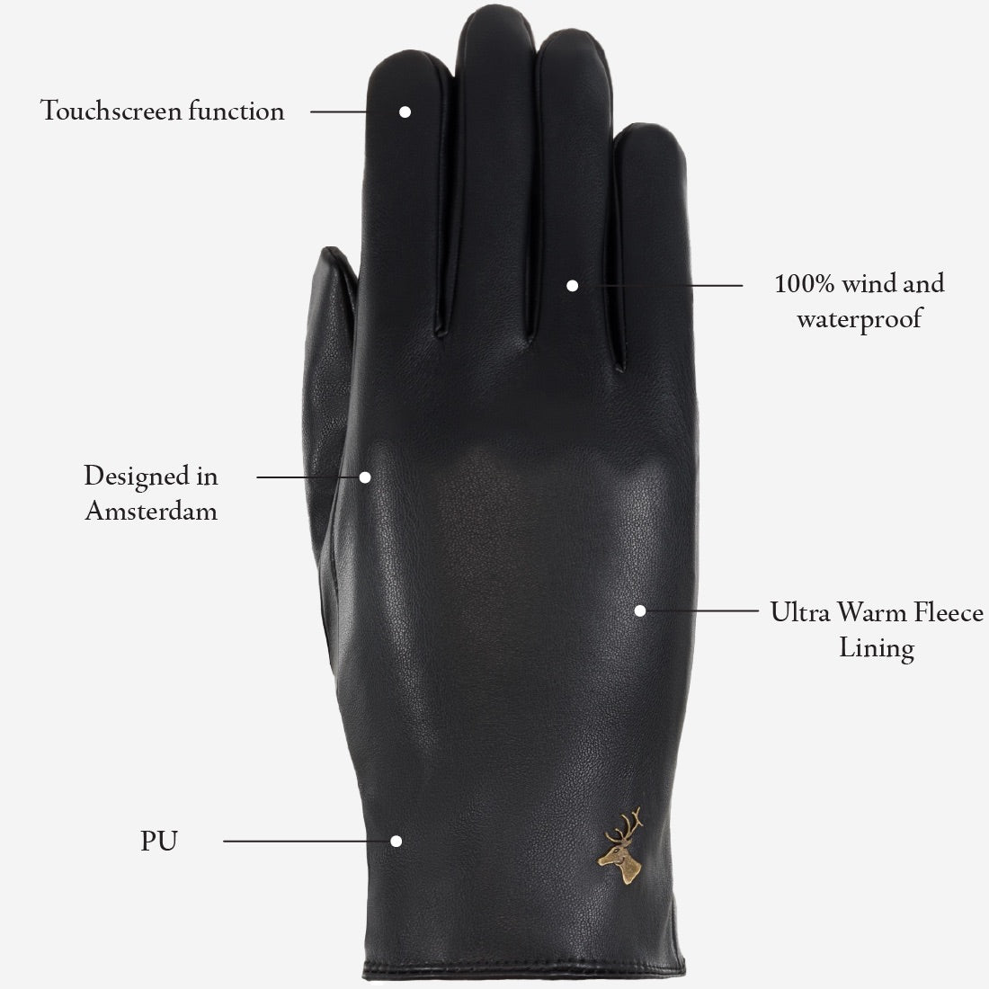 Luna - vegan leather gloves with fleece lining & touchscreen feature - Schwartz & von Halen - EU - 12