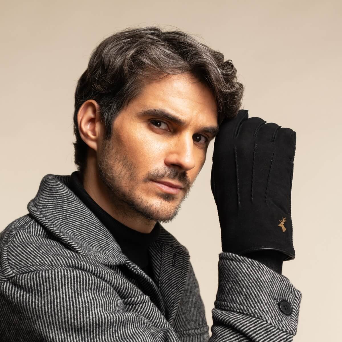 Matthew (black) - suede goatskin leather gloves with luxurious sheep fur lining - Schwartz & von Halen - EU - 7