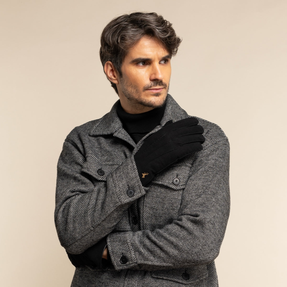 Matthew (black) - suede goatskin leather gloves with luxurious sheep fur lining - Schwartz & von Halen - EU - 9