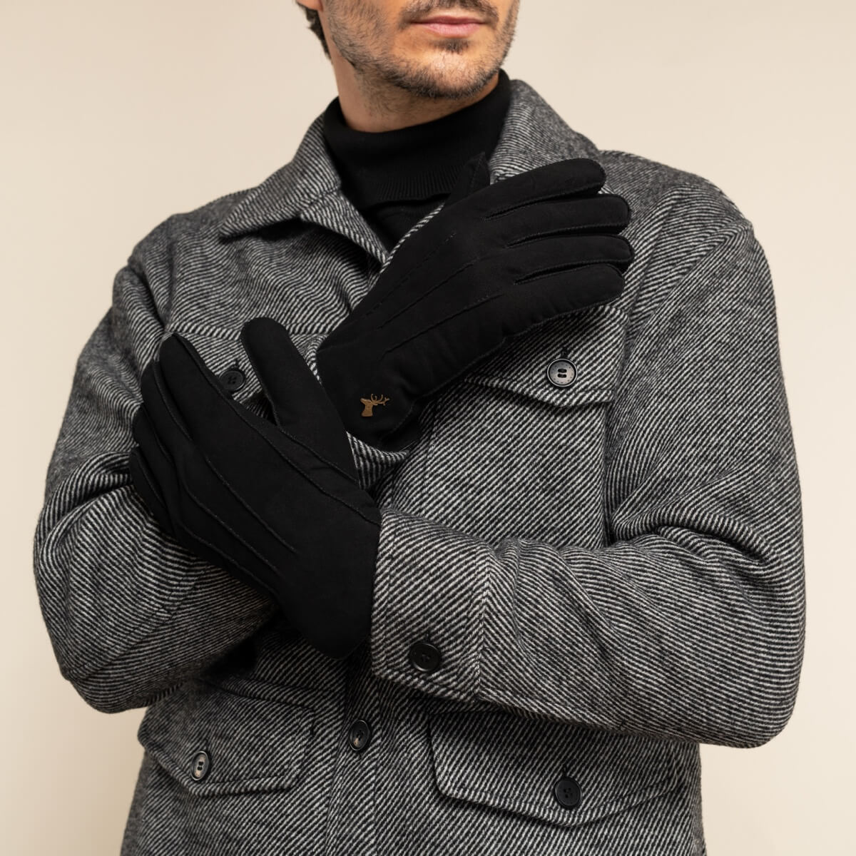 Matthew (black) - suede goatskin leather gloves with luxurious sheep fur lining - Schwartz & von Halen - EU - 10