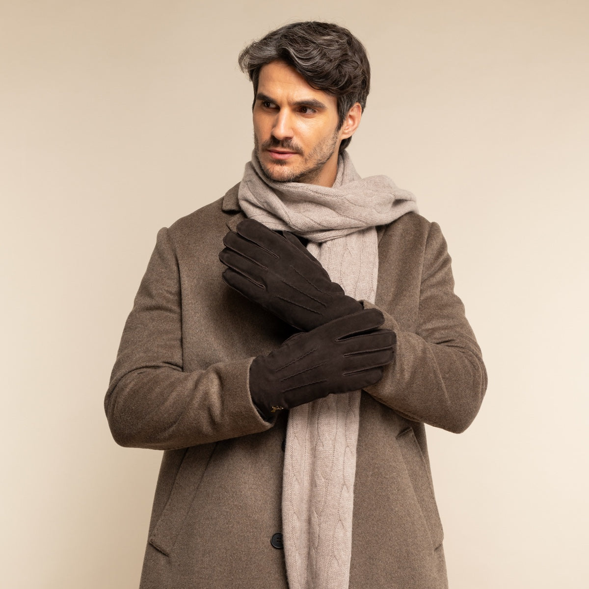 Matthew (brown) - suede goatskin leather gloves with luxurious sheep fur lining - Schwartz & von Halen - EU - 5