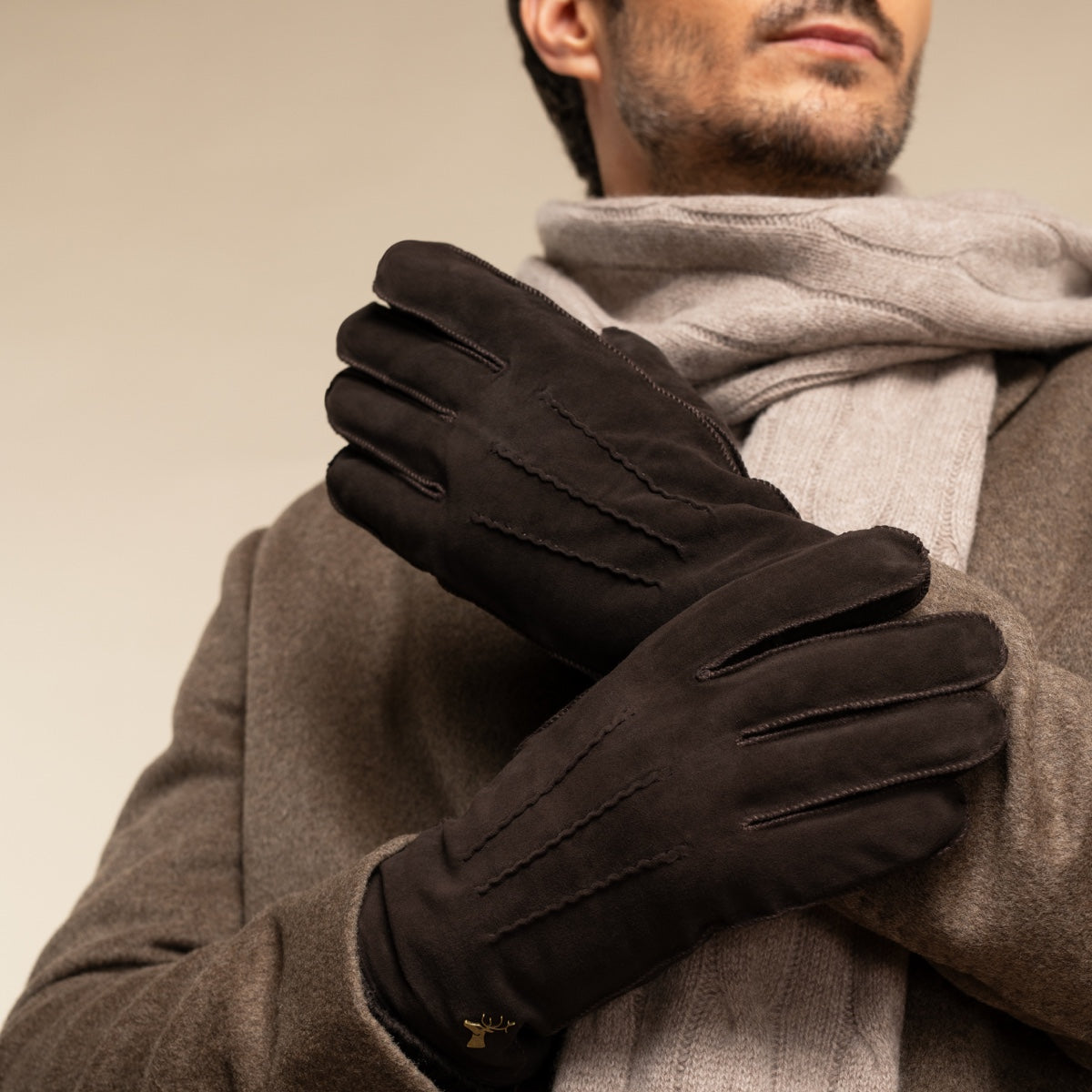 Matthew (brown) - suede goatskin leather gloves with luxurious sheep fur lining - Schwartz & von Halen - EU - 7