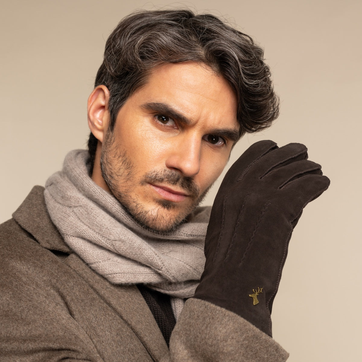Matthew (brown) - suede goatskin leather gloves with luxurious sheep fur lining - Schwartz & von Halen - EU - 8