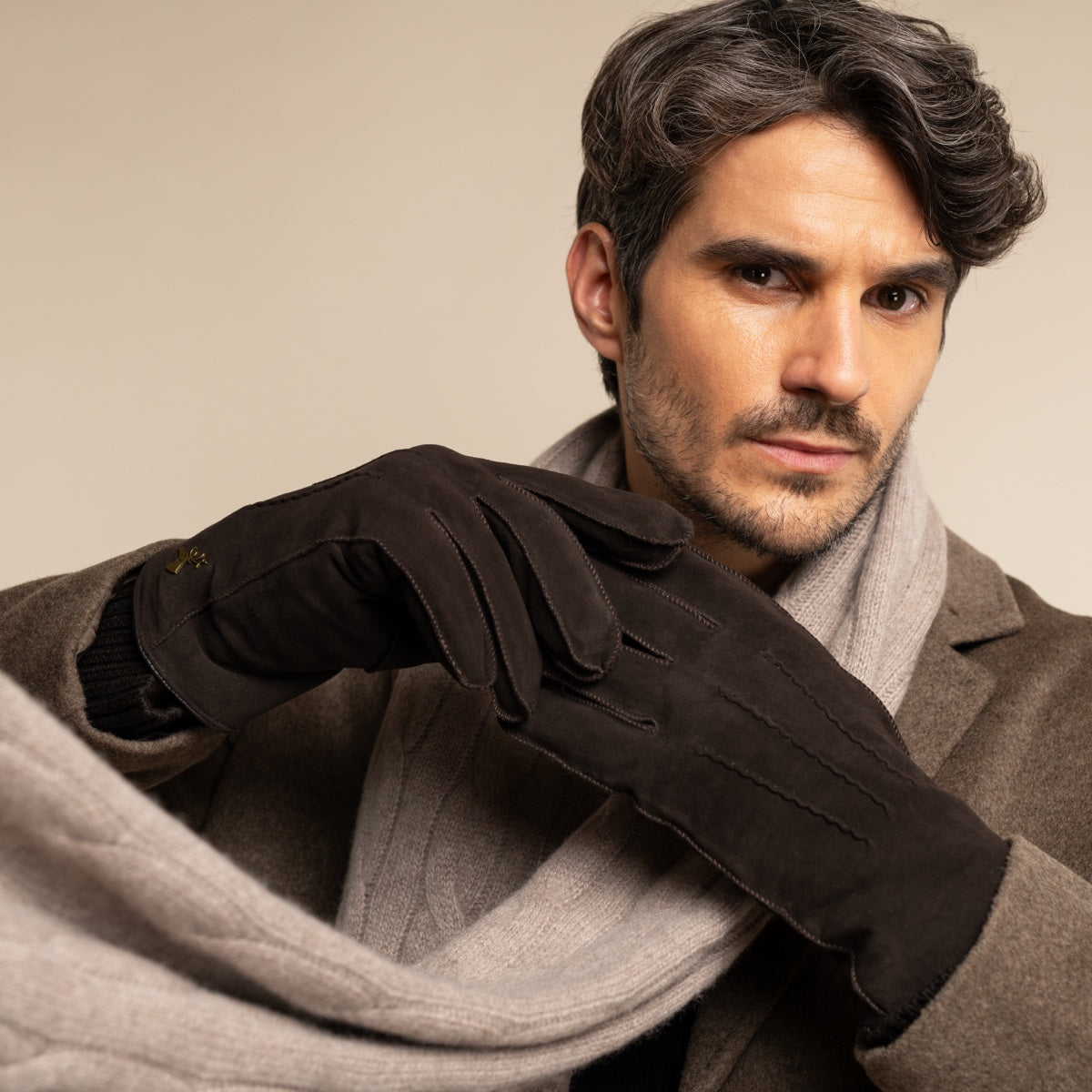 Matthew (brown) - suede goatskin leather gloves with luxurious sheep fur lining - Schwartz & von Halen - EU - 12