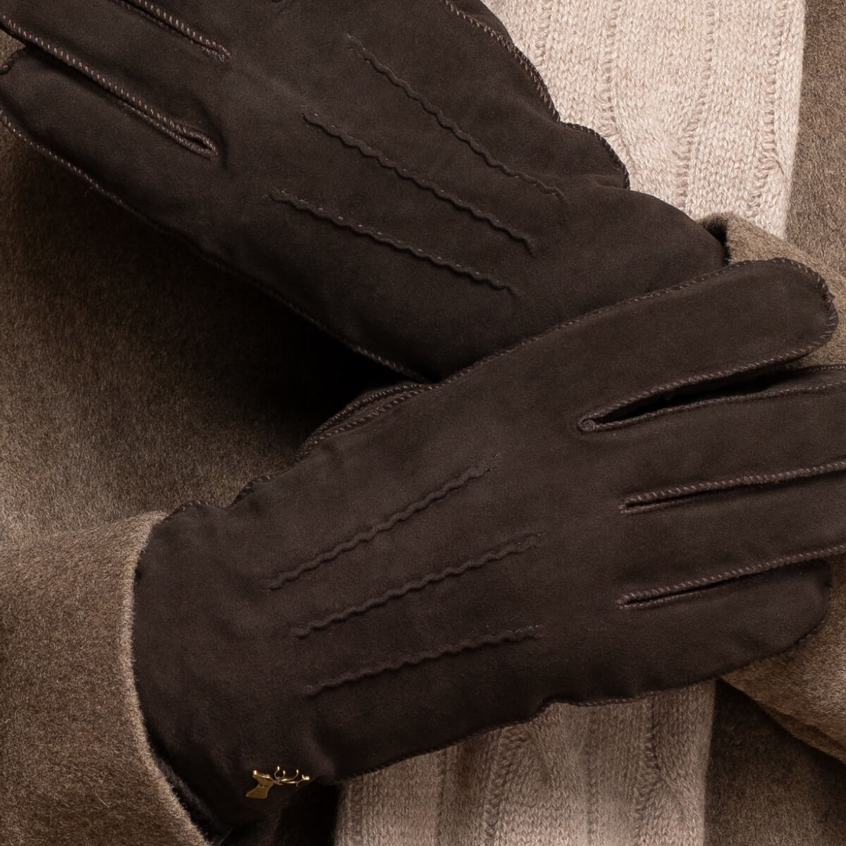 Matthew (brown) - suede goatskin leather gloves with luxurious sheep fur lining - Schwartz & von Halen - EU - 11