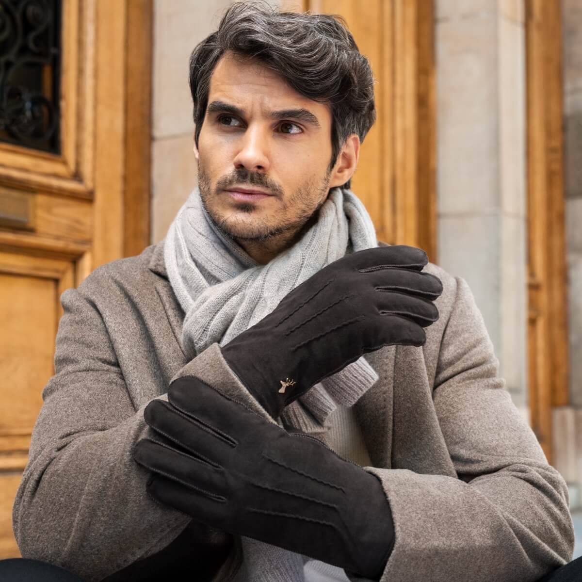 Matthew (brown) - suede goatskin leather gloves with luxurious sheep fur lining - Schwartz & von Halen - EU - 6