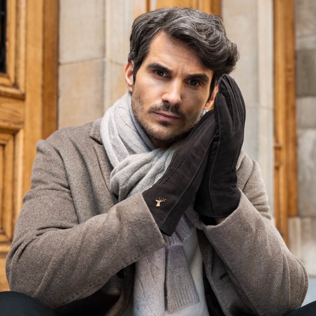 Matthew (brown) - suede goatskin leather gloves with luxurious sheep fur lining - Schwartz & von Halen - EU - 10