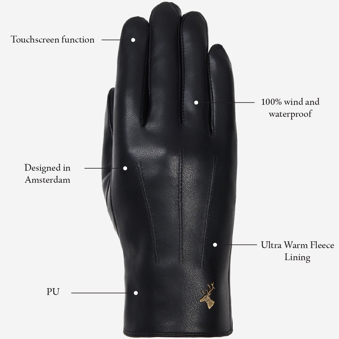 Musk - vegan leather gloves with fleece lining & touchscreen feature - Schwartz & von Halen - EU - 12