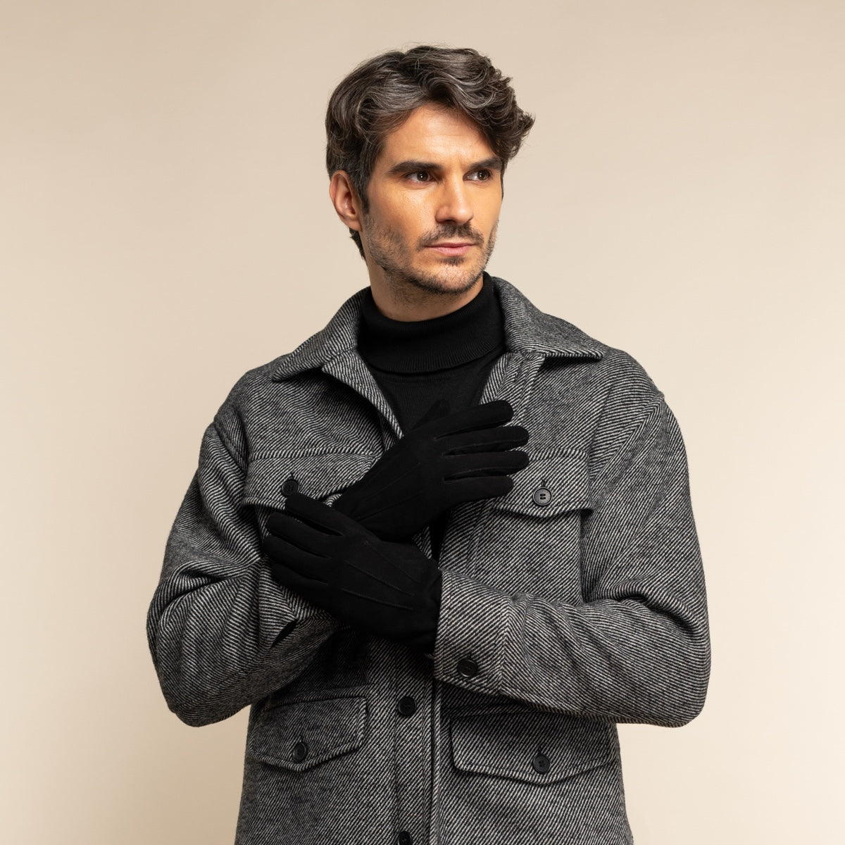 Rex (black) - suede goatskin leather gloves with luxurious wool/cashmere lining - Schwartz & von Halen - EU - 5